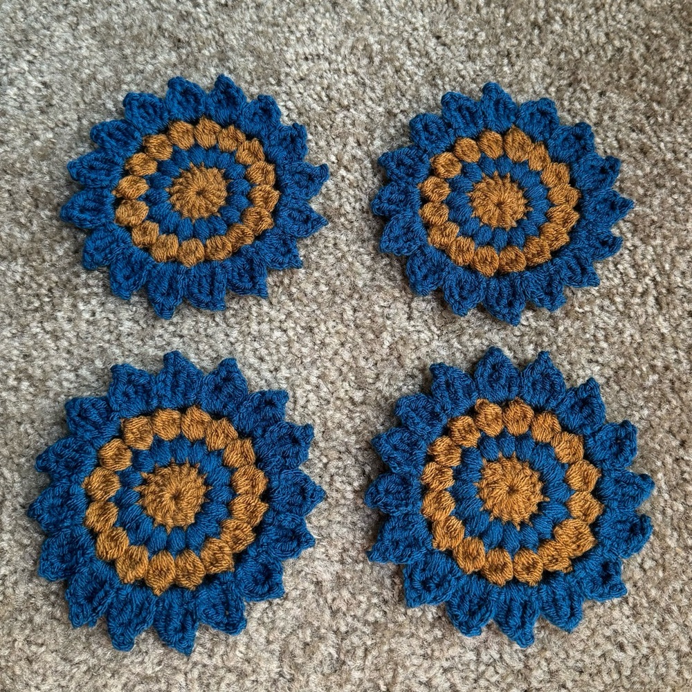 Handmade Crochet Sunflower Coasters Set of Four